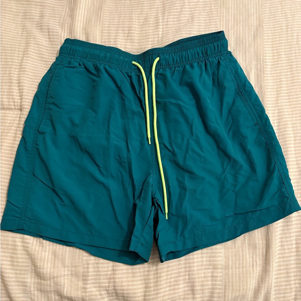 Teal Shorts with Neon Yellow Drawstring